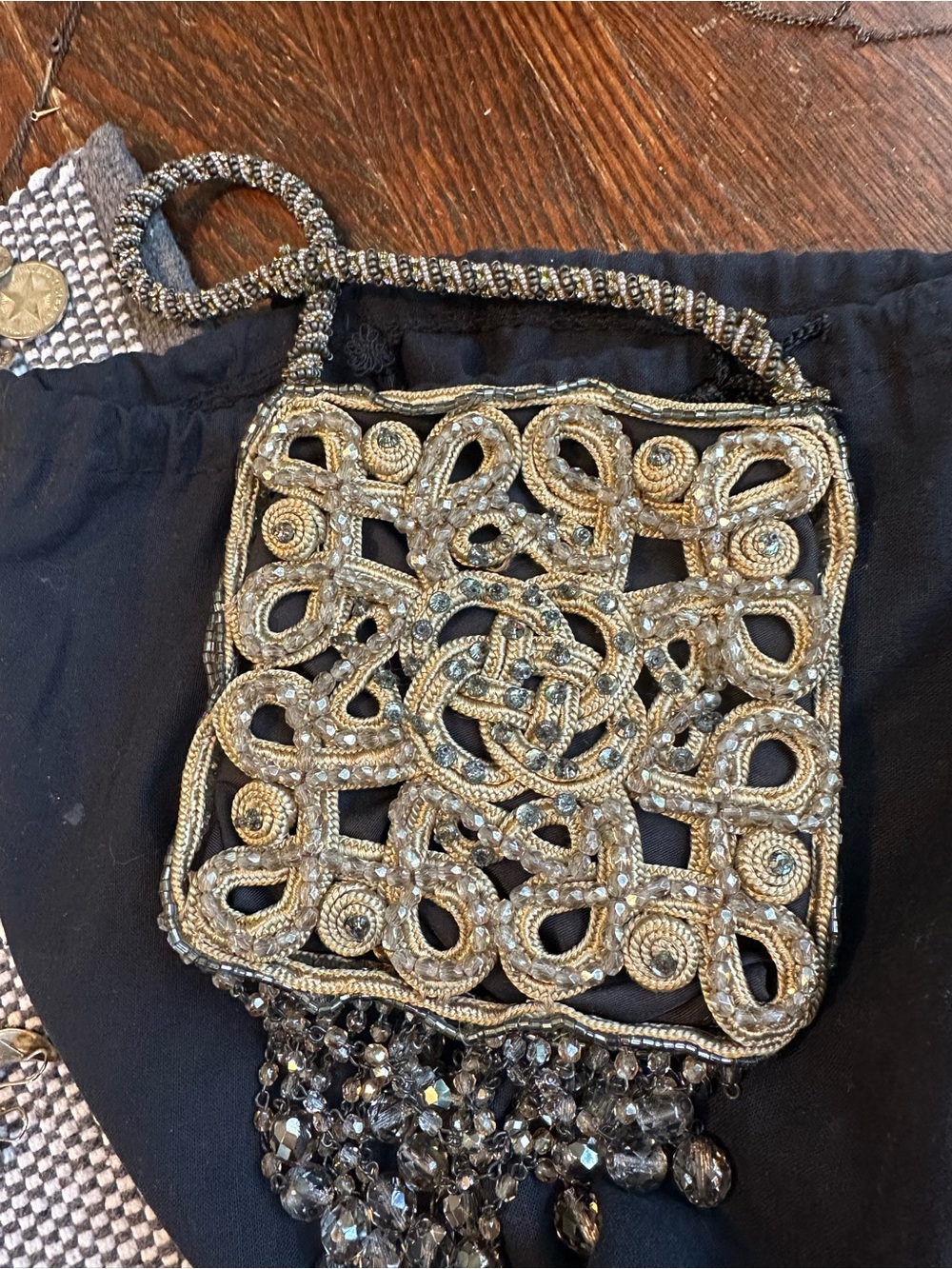 Gold Beaded Evening Wristlet Clutch
